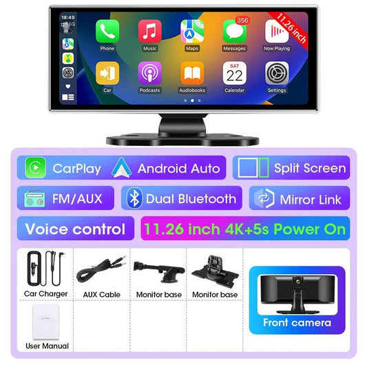 Mandotos dash cam 10.11.26-inch with 4K resolution and GPS displaying front view and screen interface.