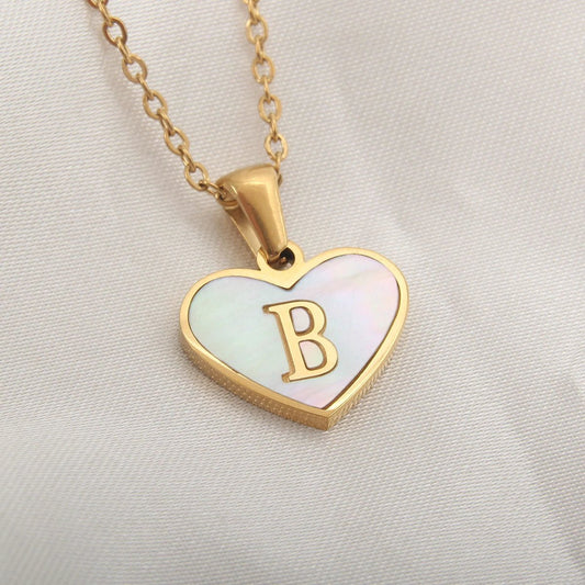 26 Letter Heart-shaped Necklace White Shell Love Clavicle Chain Fashion Personalized Necklace For Women Jewelry Valentine's Day - MANDOTOS