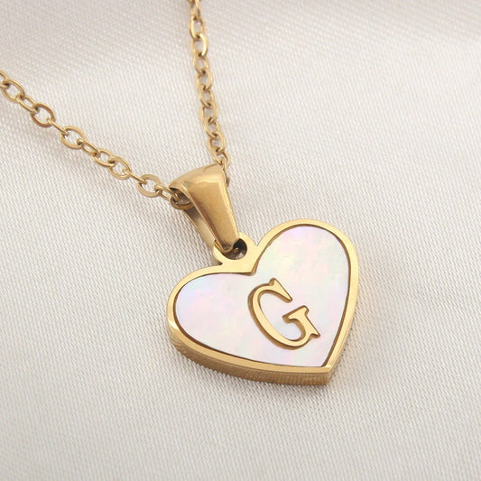 26 Letter Heart-shaped Necklace White Shell Love Clavicle Chain Fashion Personalized Necklace For Women Jewelry Valentine's Day - MANDOTOS