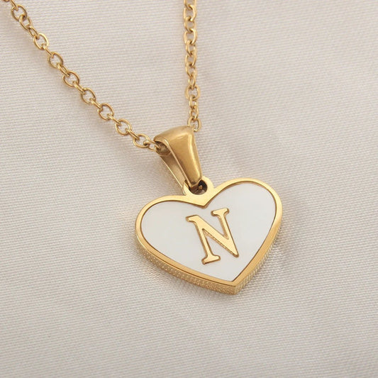 26 Letter Heart-shaped Necklace White Shell Love Clavicle Chain Fashion Personalized Necklace For Women Jewelry Valentine's Day - MANDOTOS