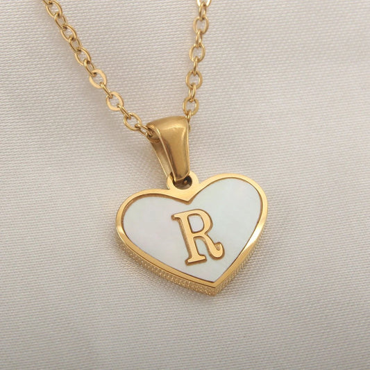 26 Letter Heart-shaped Necklace White Shell Love Clavicle Chain Fashion Personalized Necklace For Women Jewelry Valentine's Day - MANDOTOS