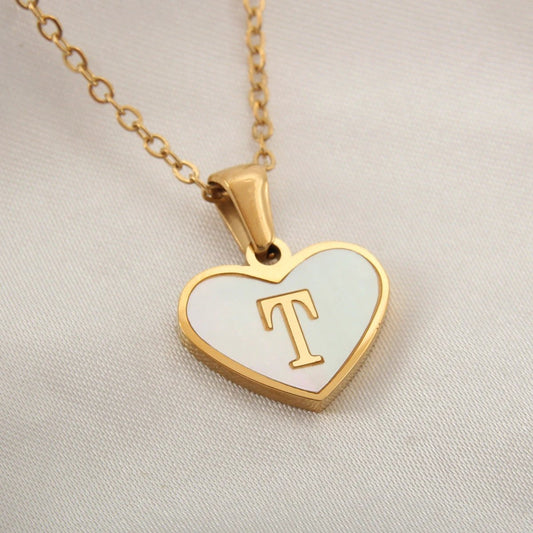 26 Letter Heart-shaped Necklace White Shell Love Clavicle Chain Fashion Personalized Necklace For Women Jewelry Valentine's Day - MANDOTOS