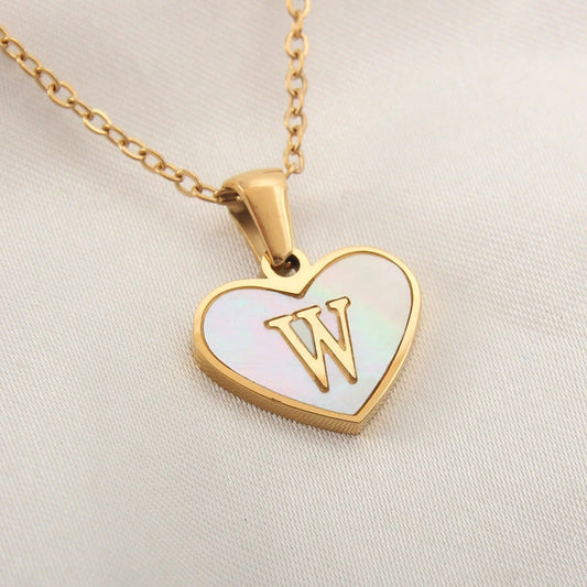 26 Letter Heart-shaped Necklace White Shell Love Clavicle Chain Fashion Personalized Necklace For Women Jewelry Valentine's Day - MANDOTOS