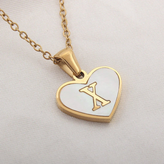 26 Letter Heart-shaped Necklace White Shell Love Clavicle Chain Fashion Personalized Necklace For Women Jewelry Valentine's Day - MANDOTOS