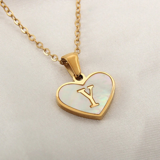 26 Letter Heart-shaped Necklace White Shell Love Clavicle Chain Fashion Personalized Necklace For Women Jewelry Valentine's Day - MANDOTOS