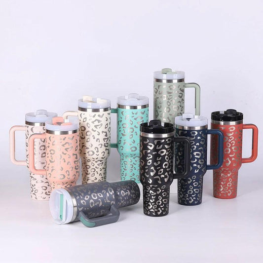 40 Oz Tumbler With Handle Straw Insulated, Stainless Steel Spill Proof Vacuum Coffee Cup Tumbler With Lid Tapered Mug Gifts For Valentine Lover Suitable For Car Gym Office Travel - MANDOTOS