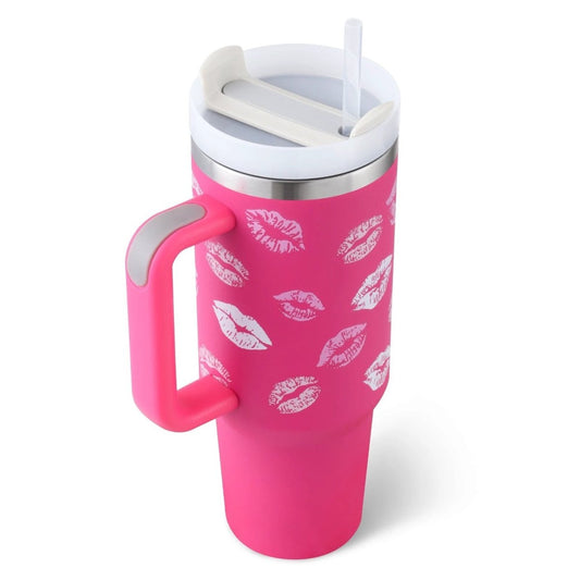40 Oz Tumbler With Handle Straw Insulated, Stainless Steel Spill Proof Vacuum Coffee Cup Tumbler With Lid Tapered Mug Gifts For Valentine Lover Suitable For Car Gym Office Travel - MANDOTOS
