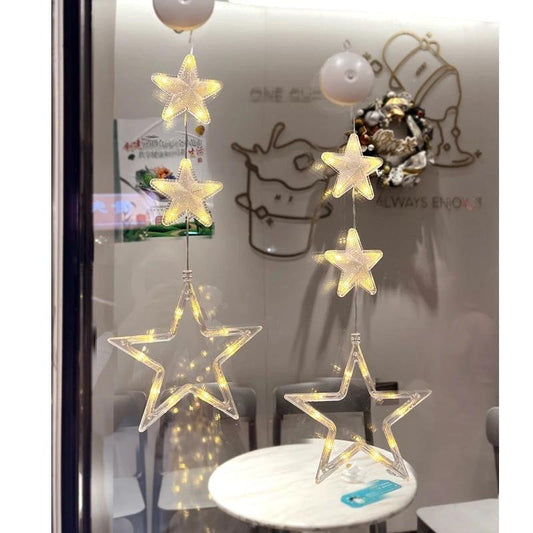 Christmas 3Pcs LED Star Hanging Lights For Home Decor Suction Cup Battery Powered - MANDOTOS