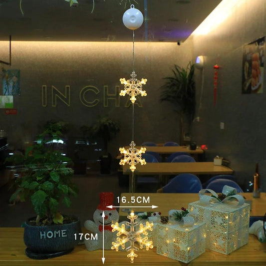Christmas 3Pcs LED Star Hanging Lights For Home Decor Suction Cup Battery Powered - MANDOTOS
