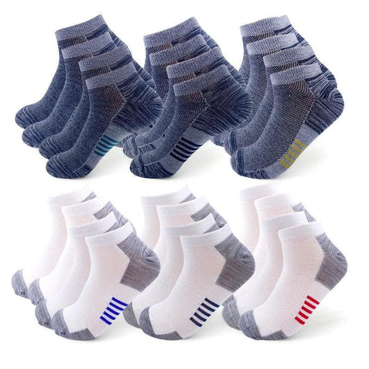 Mandotos durable sports socks in 12 pairs, breathable ankle and invisible styles for comfortable daily wear and athletic activities.