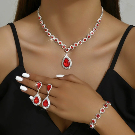 Fashion Jewelry Bridal Jewelry Suit Necklace Ear Stud Bracelet Three-piece Set - MANDOTOS