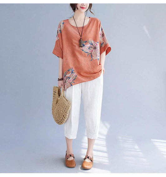 Korean Cotton Hemp Summer Half Sleeve Top - Effortlessly Stylish Comfort - MANDOTOS