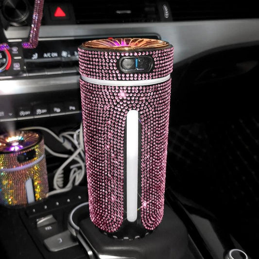 Mandotos luxury diamond-shaped car humidifier with LED light and aromatherapy diffuser for fresh, relaxing air in vehicles.