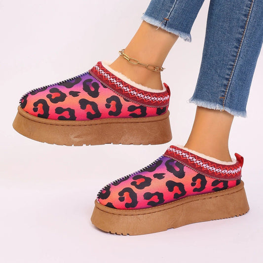 Mandotos Christmas Cartoon Print Plush Lined Slip On Navy Ankle Boots For Women Indoor Home Shoes - MANDOTOS