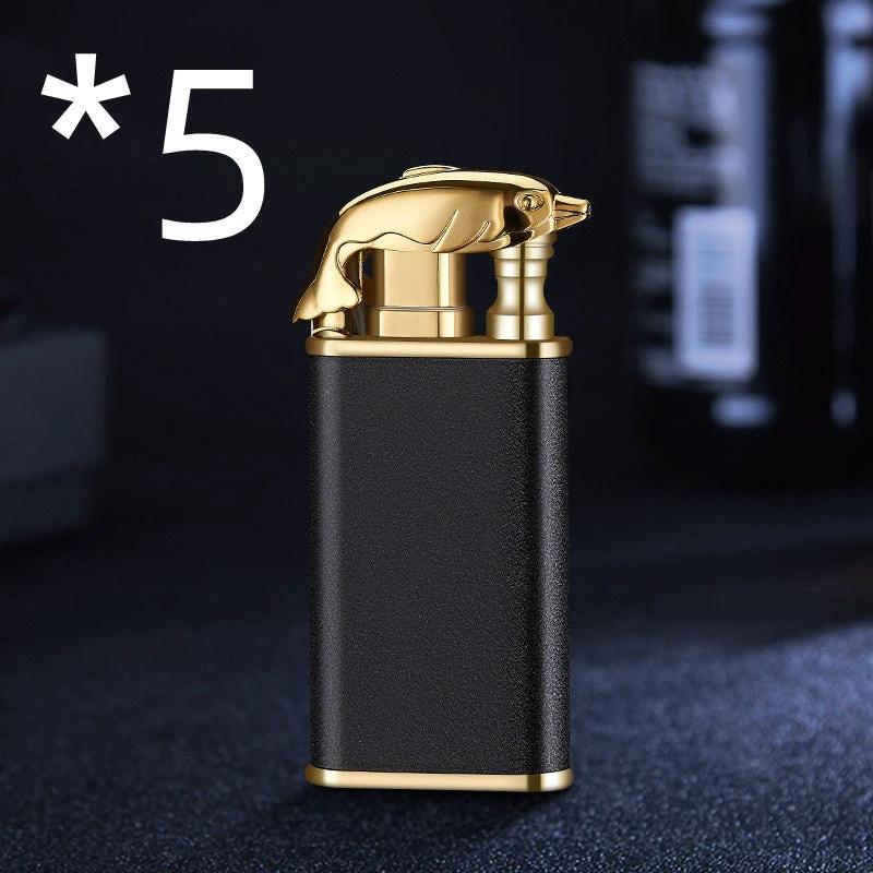 Mandotos Creative Blue Flame Lighter Dolphin Dragon Tiger Metal Windproof Double Flame Refillable - MANDOTOS
