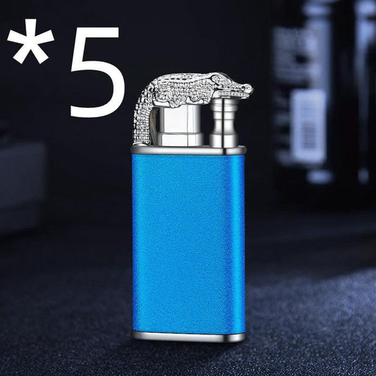 Mandotos creative blue flame lighter with dolphin, dragon, tiger designs, metal windproof body, double flame, refillable.