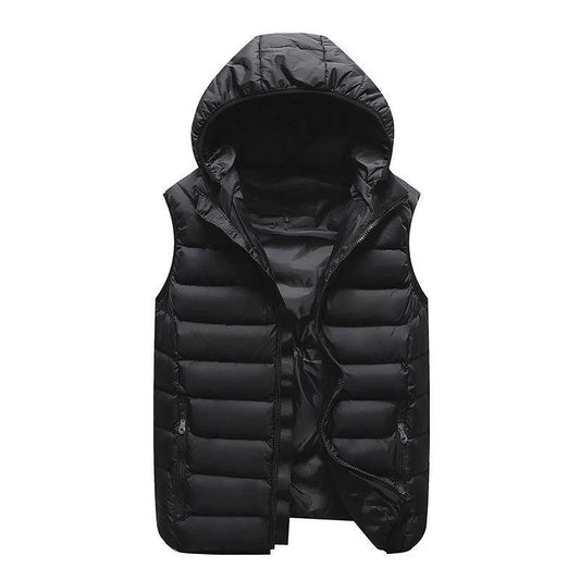 MANDOTOS Down Cotton Vest Jacket With Velvet Warmth Sleeveless Puffer Vest Blue Hooded Winter Outerwear - MANDOTOS