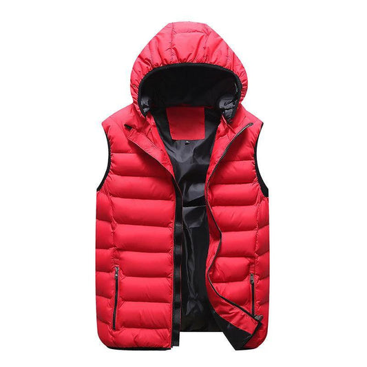 MANDOTOS Down Cotton Vest Jacket With Velvet Warmth Sleeveless Puffer Vest Blue Hooded Winter Outerwear - MANDOTOS
