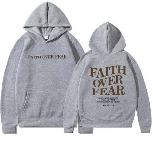 Mandotos Faith Over Fear Christian Hoodie Unisex Brown Bible Verse Psalms 118 Verse 6 - MANDOTOS