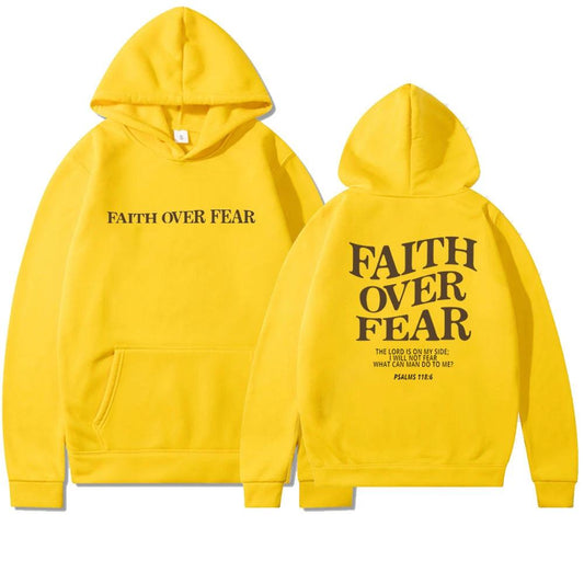Mandotos Faith Over Fear Christian Hoodie Unisex Brown Bible Verse Psalms 118 Verse 6 - MANDOTOS