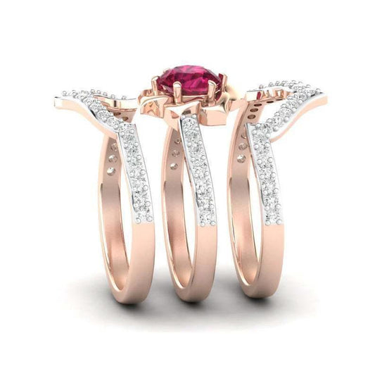 Rose Gold Flower Ring - Exquisite Engagement Wedding Band Set - MANDOTOS