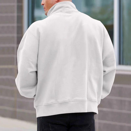 Solid Color Zipper Sweatshirt Men's Autumn And Winter Fleece-lined Long Sleeve Tops - MANDOTOS