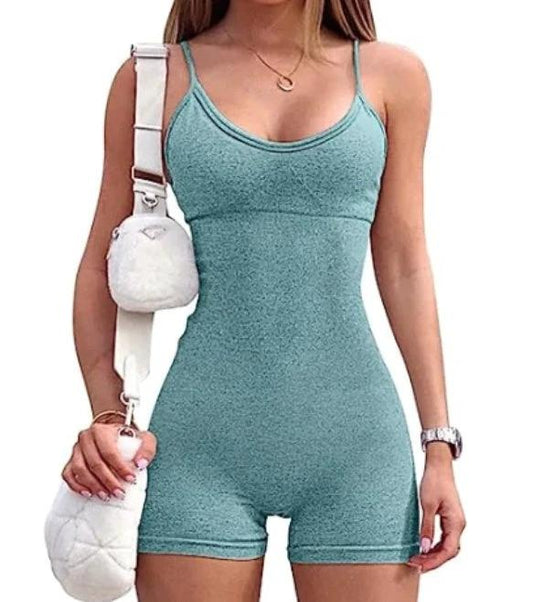 Spaghetti Strap Shorts Jumpsuit Sports Yoga Workout Tight Romper Women Fashion Fitness Sportwear - MANDOTOS