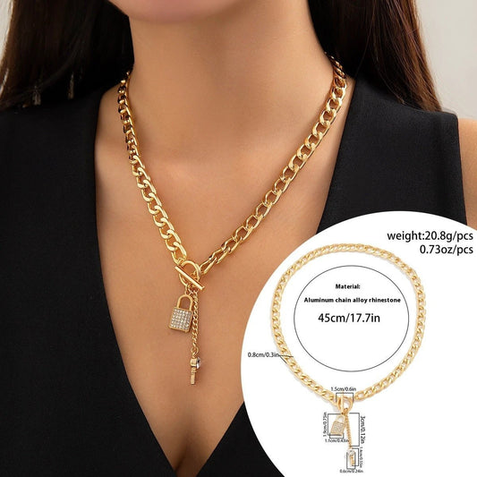 Thick Chain Lock and Key Pendant Necklace - Trendy Fashion Jewelry - MANDOTOS