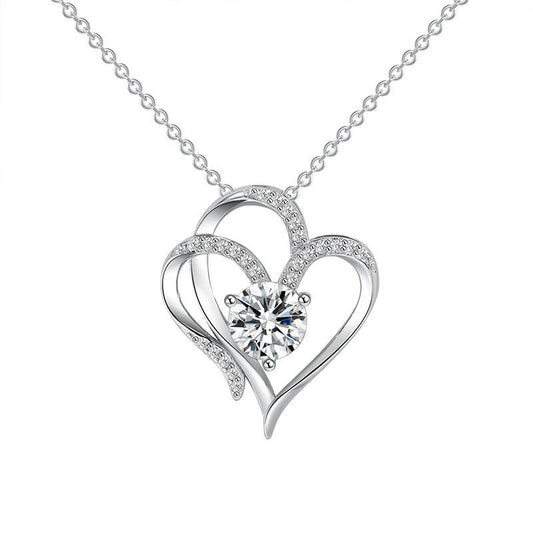 Zircon Double Love Necklace with Rhinestones 💖 Sparkling heart-shaped design for timeless elegance! - MANDOTOS