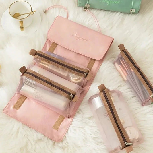 Mandotos 4 In 1 Detachable Cosmetic Bag Large Capacity Travel Organizer For Cosmetics And Toiletries Beige - MANDOTOS