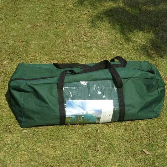 MANDOTOS dual layer family camping tent set up outdoors with spacious interior and rainfly for camping adventures.