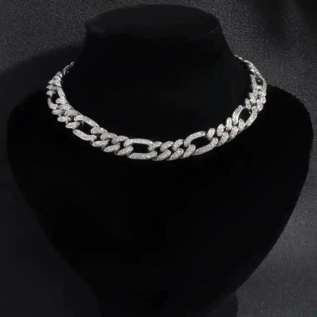 Elegant cubic zirconia Cuban necklace by MANDOTOS featuring a bold, stylish chain with sparkling stones.