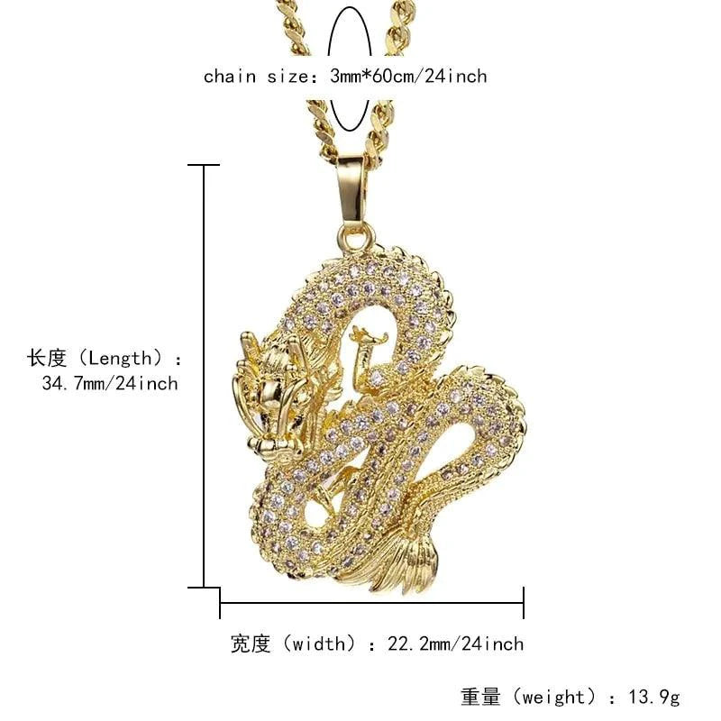 Elegant gold zircon dragon pendant by MANDOTOS featuring intricate design and sparkling gemstone accents.