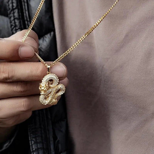 Elegant Gold Zircon Dragon Pendant - MANDOTOS