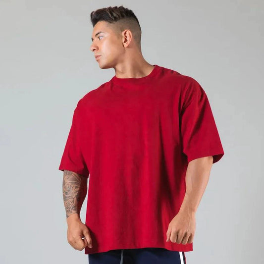 JAPAN&UK Cotton Gym Sport T Shirt Men Short Sleeve Running Shirt Men Workout Training Tees Fitness Loose large size M-XXXL