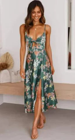 Mandotos floral boho chic midi dress with a flowy silhouette, featuring vibrant floral patterns and a relaxed, stylish fit.