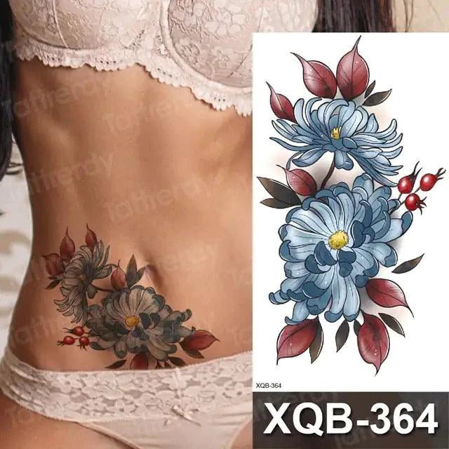 Mandotos Floral Essence Body Art Tattoo featuring intricate floral designs on skin for a beautiful, temporary body tattoo.