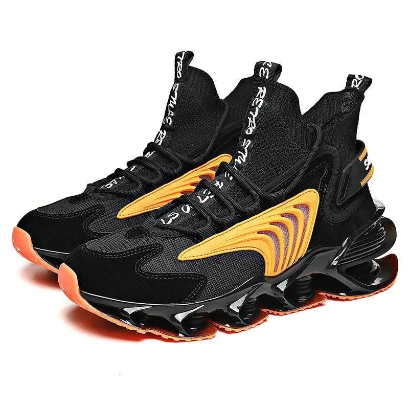 Mandotos Fly Woven Mesh High-Top Sneakers with breathable design and thick soles, ideal for running and casual wear.
