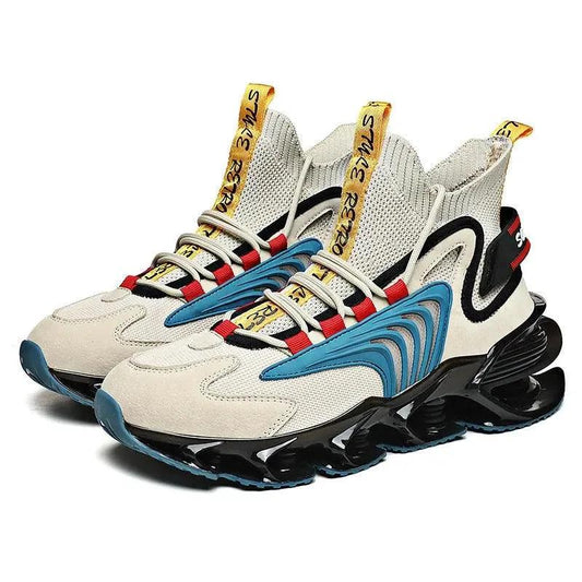 Fly Woven Mesh High-Top Sneakers - Breathable Thick-Soled Running Shoes - MANDOTOS