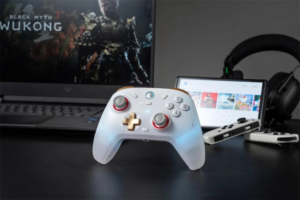 Mandotos GameSir Cyclone 2 wireless Bluetooth controller with hall effect joysticks for Nintendo Switch, iPhone, and Android devices.
