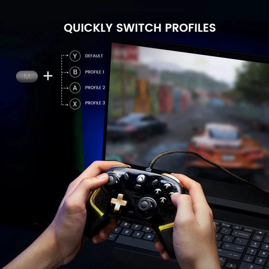 MANDOTOS GameSir Kaleid wired Xbox controller with Hall Effect joystick for Xbox Series X, Series S, and Xbox One gaming consoles.