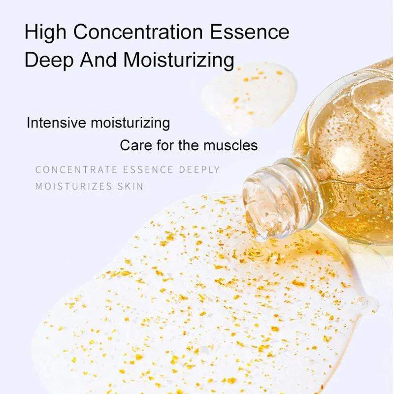 Mandotos Gold Essence Hyaluronic Serum in a sleek glass bottle, featuring a dropper for smooth application and moisturizing skincare.