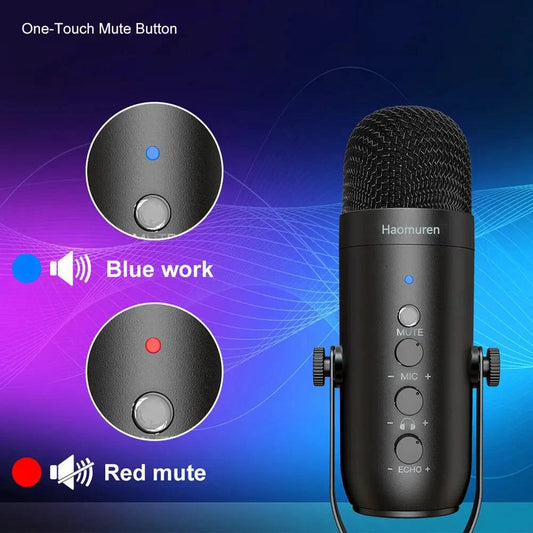 Mandotos Haomuren USB streaming podcast microphone kit with adjustable microphone, pop filter, and desktop stand for high-quality audio recording.