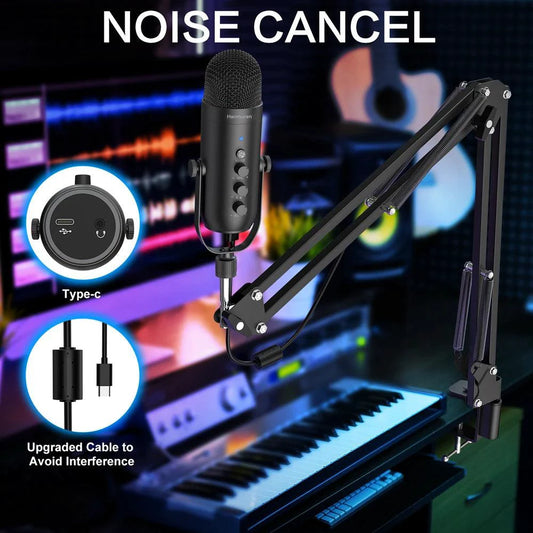 Mandotos Haomuren USB streaming podcast microphone kit with adjustable microphone, pop filter, and stand for high-quality audio recording.