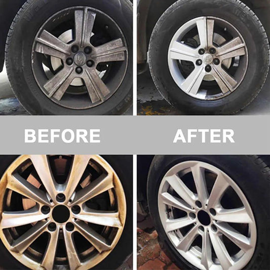 MANDOTOS HGKJ car paint and wheel iron particles remover spray cleaning rust and dust from metal surfaces and auto rims.