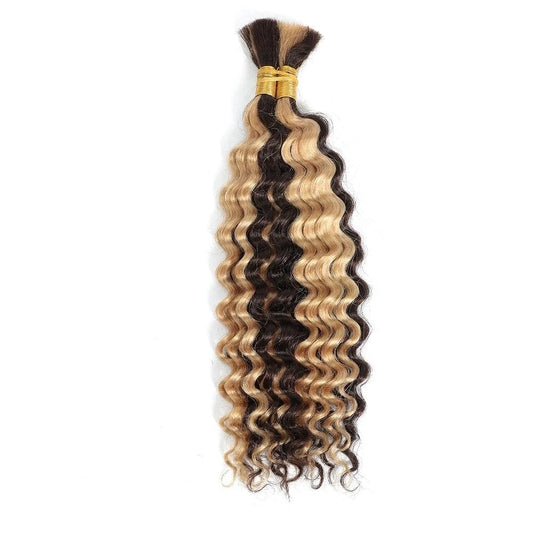 Mandotos 100g deep wave human braiding hair bulk, curly no-weft human hair extensions for boho braids and styling.