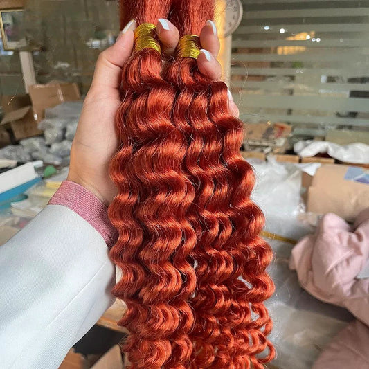 Human Braiding Hair 1 Bundle 20 Inch Human Hair Bundles for Braiding Highlight P4/27 Color Deep Wave Bulk Human Hair Bundles - MANDOTOS