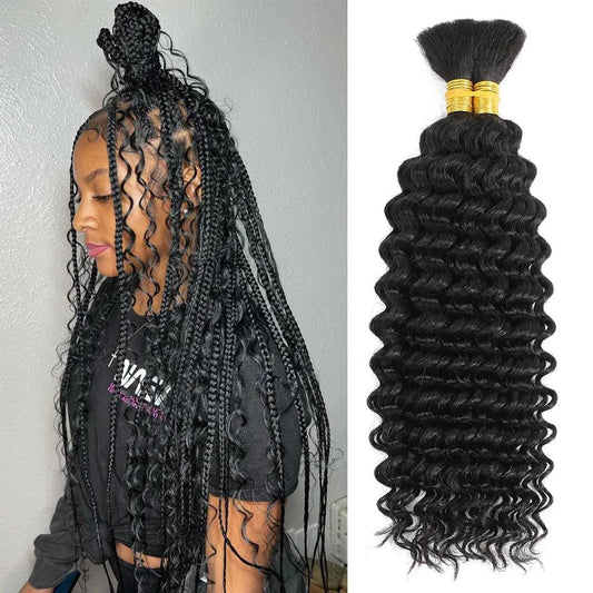 Human Braiding Hair 1 Bundle 20 Inch Human Hair Bundles for Braiding Highlight P4/27 Color Deep Wave Bulk Human Hair Bundles - MANDOTOS