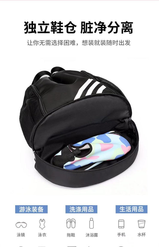 Mandotos International 2024 drawstring backpack with pockets, large capacity outdoor gym and travel basketball bag on white background.