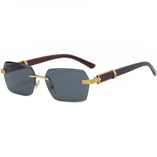 Mandotos International 2024 trendy square sunglasses with wood grain metal frame and personalized PC irregular shape.